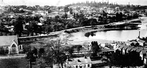 Thunderbird Park is now located in the treed area across the water (James Bay) at the centre of this 1880s photograph
