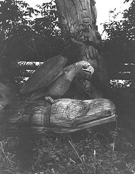 Close up of eagle and killer whale monument