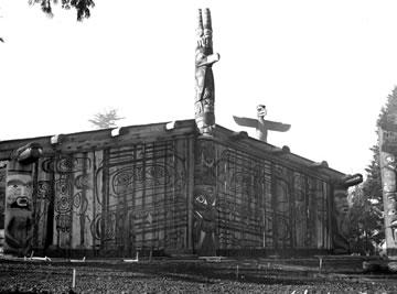 Northwest Coast Style House Front and totem pole