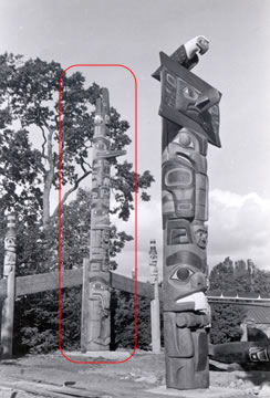 Haida Pole highlighted in red  in Thunderbird Park