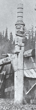 Close up of Haida Posts in situ