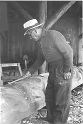 Mungo Martin carving a pole