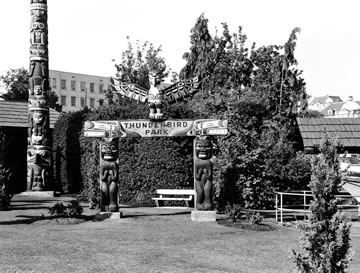 View of Totem Poles in Thunderbird Park