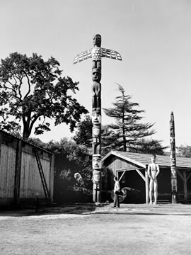 View of Totem Poles in Thunderbird Park