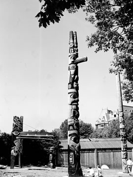 View of Totem Poles in Thunderbird Park