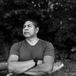 Black and white portrait of Yuxwelupton. Photograph by Amanda Laliberte, 2021.